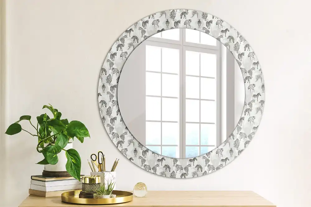 Oglindă rotundă decorativă cu motiv tigru tropical