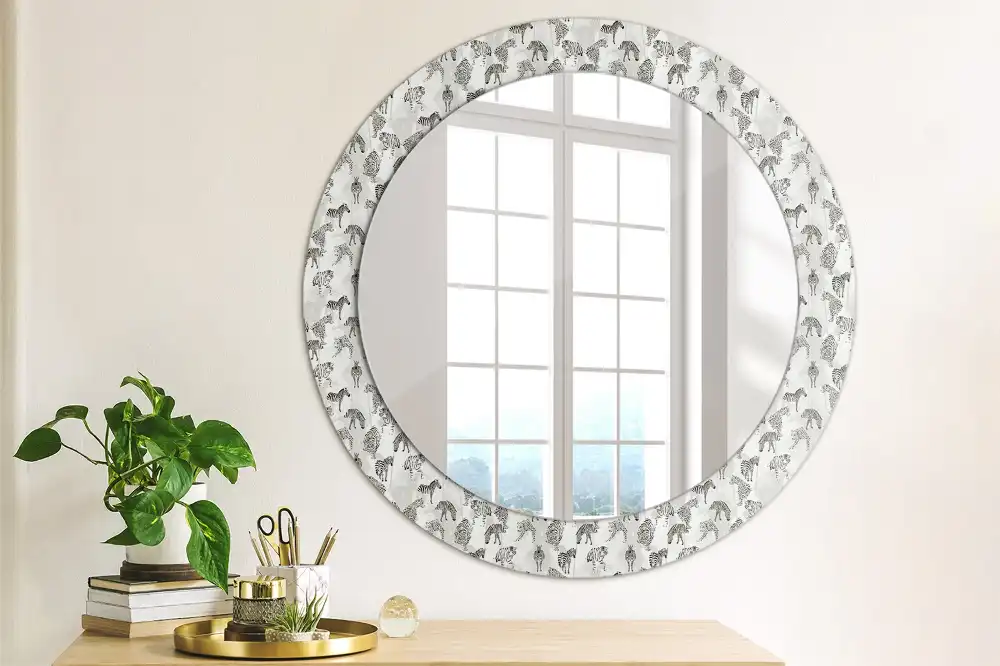 Oglindă rotundă decorativă cu motiv tigru tropical