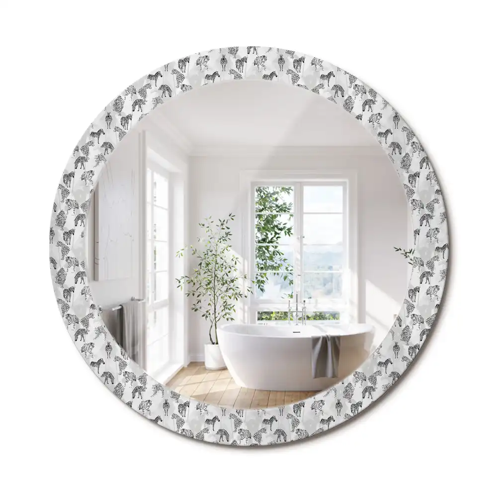 Oglindă rotundă decorativă cu motiv tigru tropical