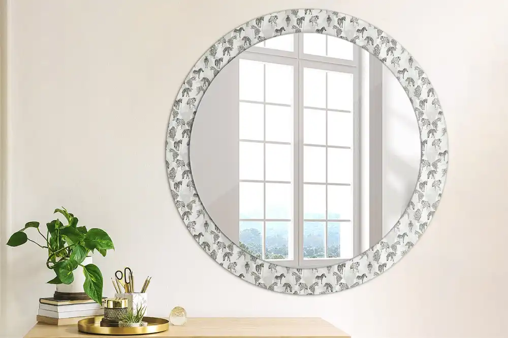 Oglindă rotundă decorativă cu motiv tigru tropical