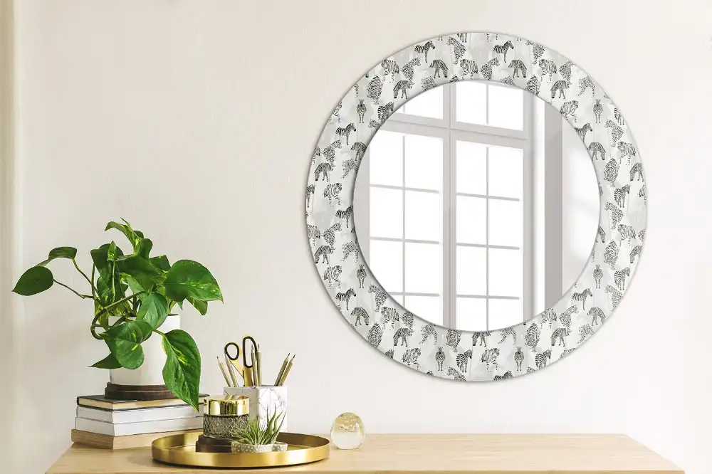 Oglindă rotundă decorativă cu motiv tigru tropical