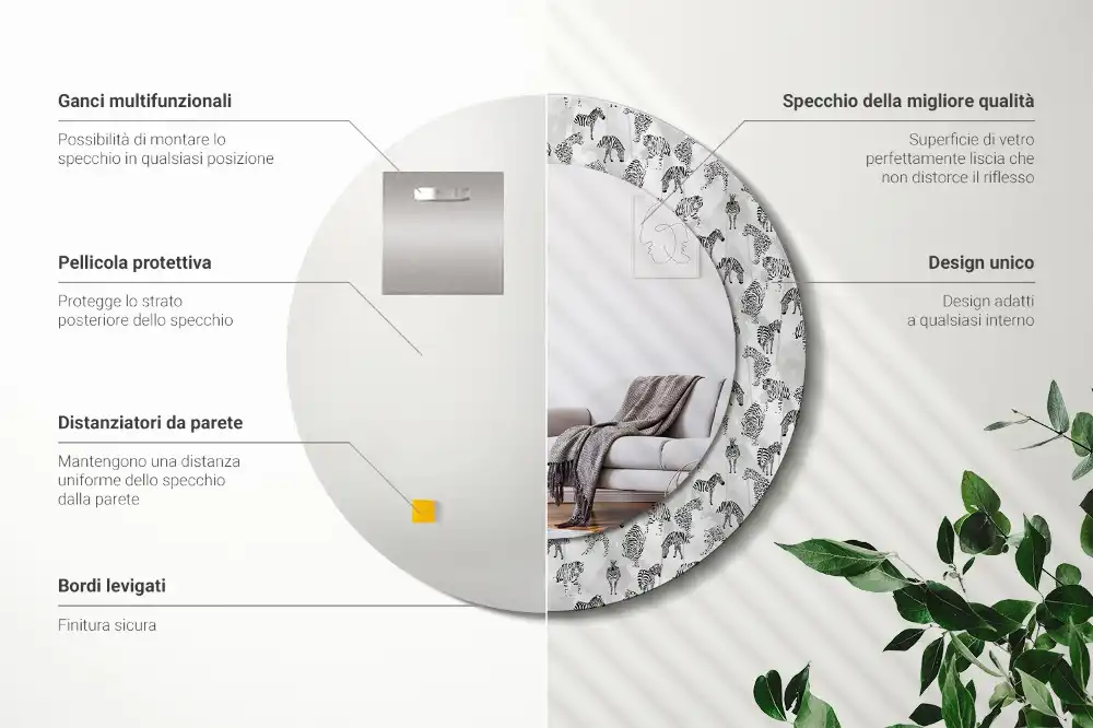 Oglindă rotundă decorativă cu motiv tigru tropical