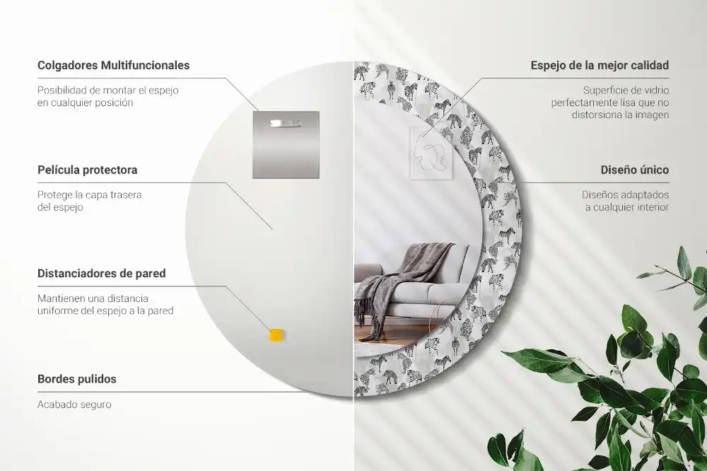 Oglindă rotundă decorativă cu motiv tigru tropical