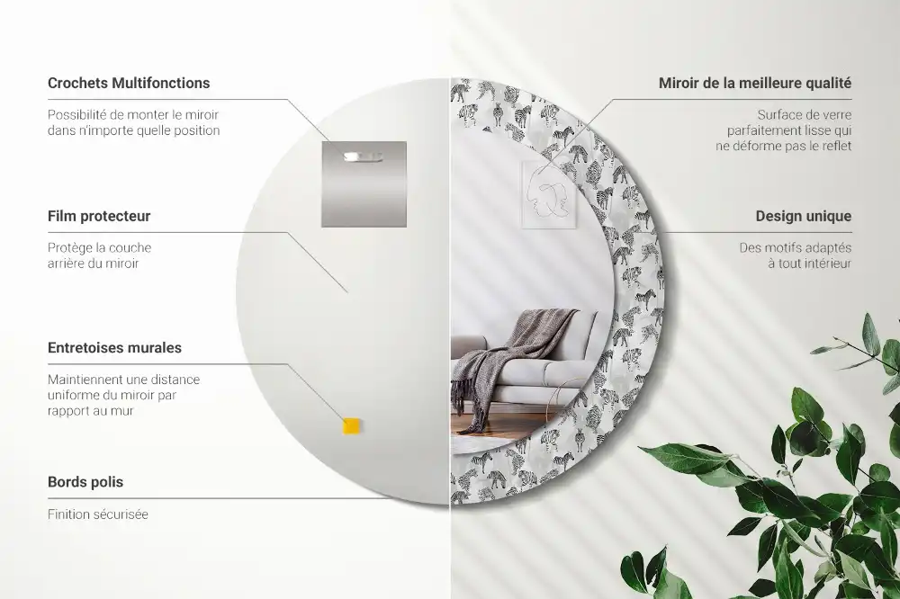 Oglindă rotundă decorativă cu motiv tigru tropical