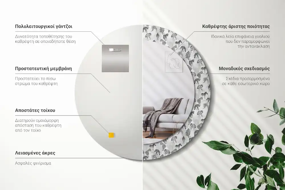Oglindă rotundă decorativă cu motiv tigru tropical