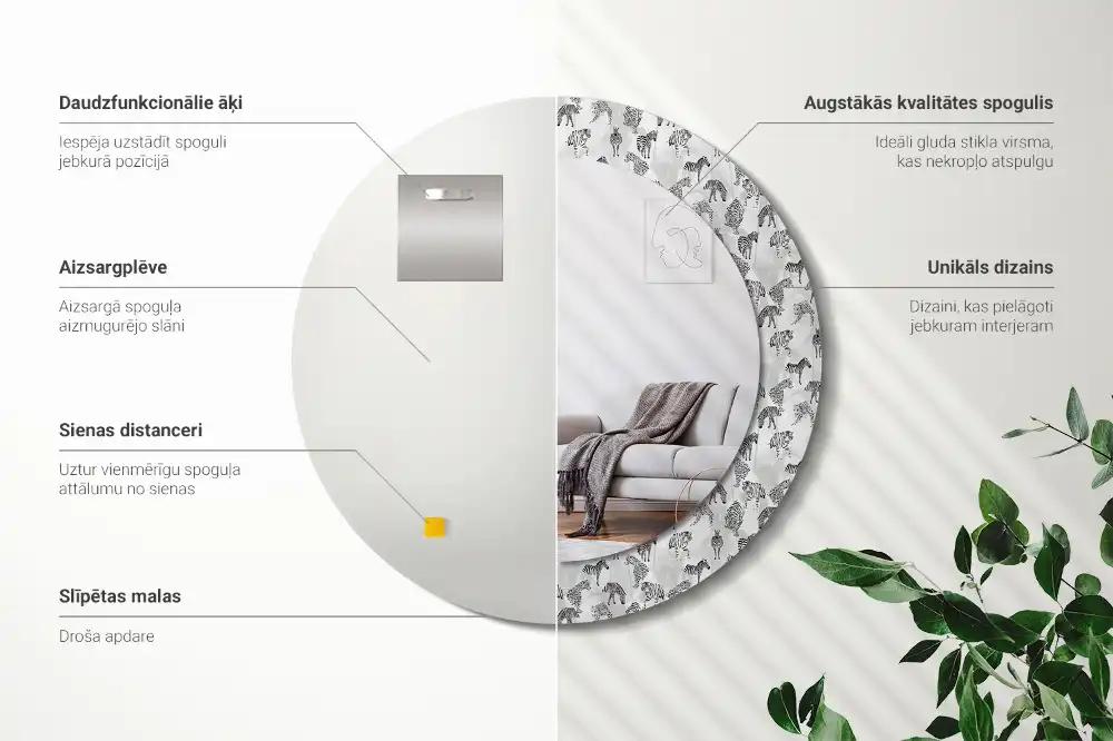 Oglindă rotundă decorativă cu motiv tigru tropical