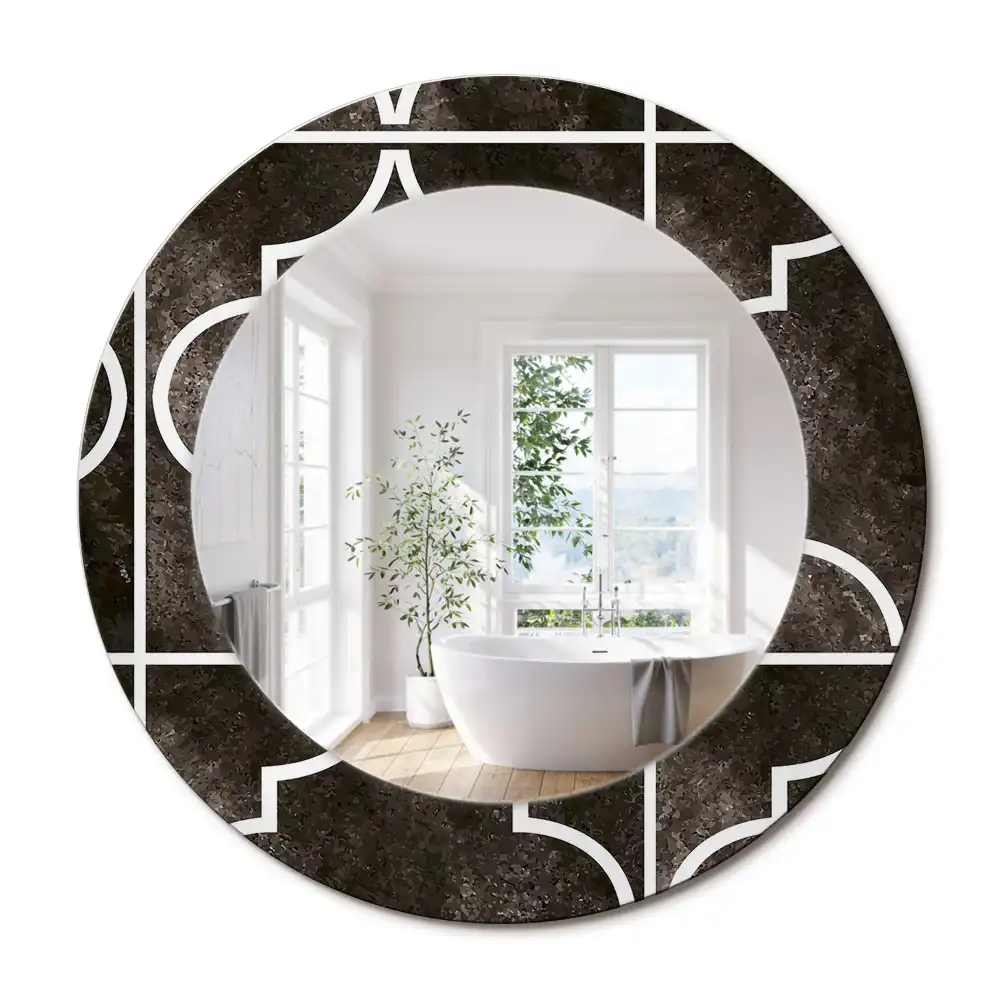 Oglindă rotundă cu ramă cu imprimeu model antic