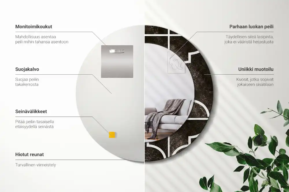 Oglindă rotundă cu ramă cu imprimeu model antic