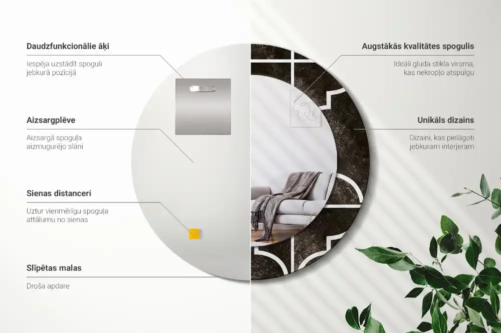 Oglindă rotundă cu ramă cu imprimeu model antic