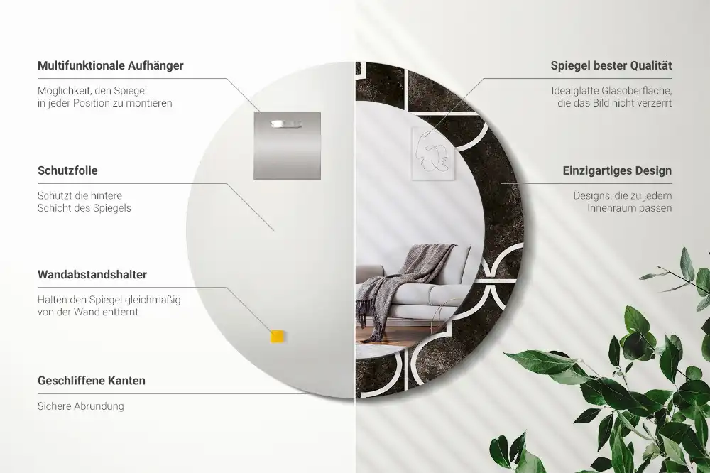 Oglindă rotundă cu ramă cu imprimeu model antic