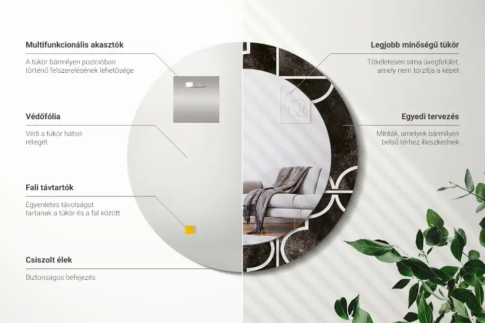 Oglindă rotundă cu ramă cu imprimeu model antic