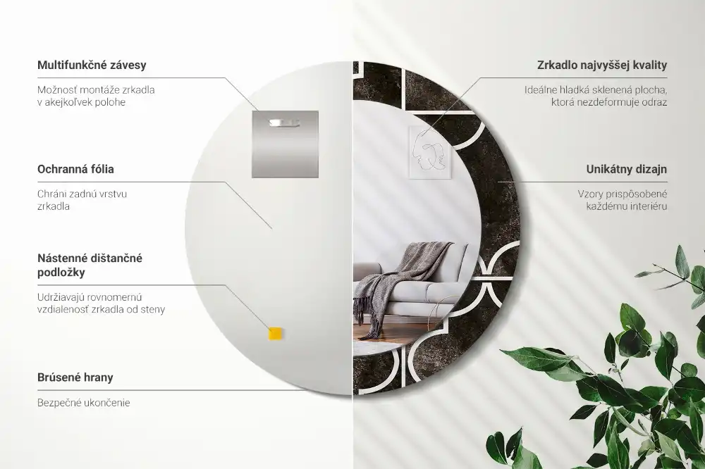 Oglindă rotundă cu ramă cu imprimeu model antic