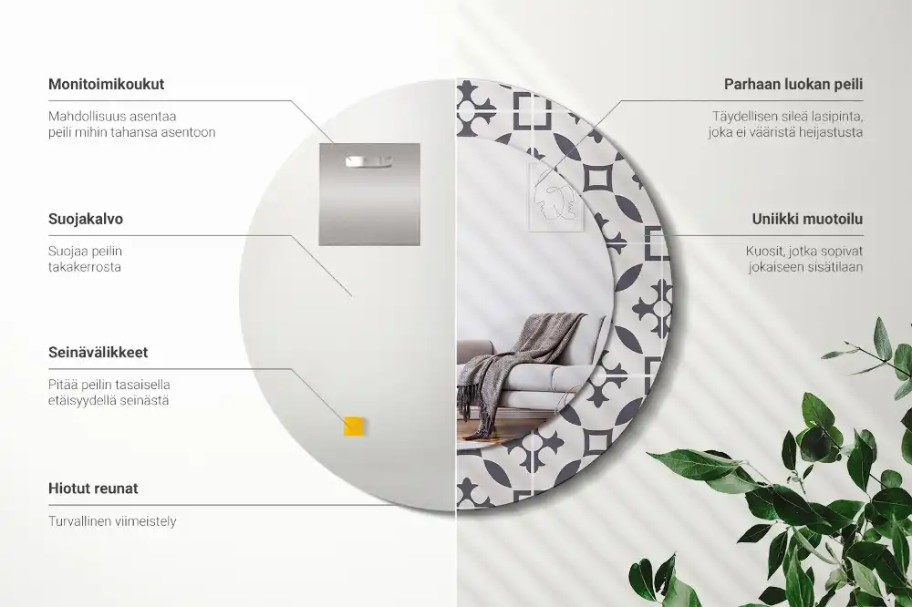 Oglindă rotundă decorativă cu model de țiglă
