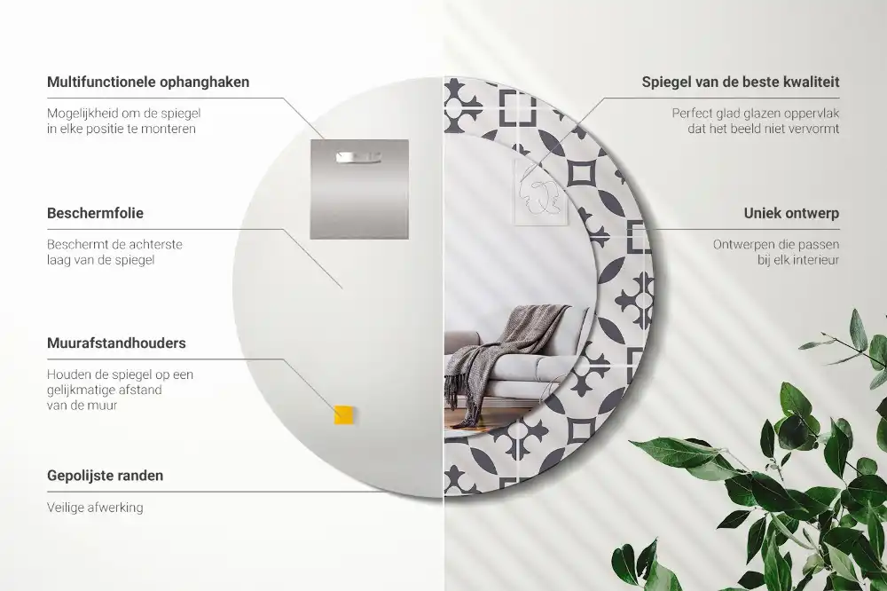 Oglindă rotundă decorativă cu model de țiglă