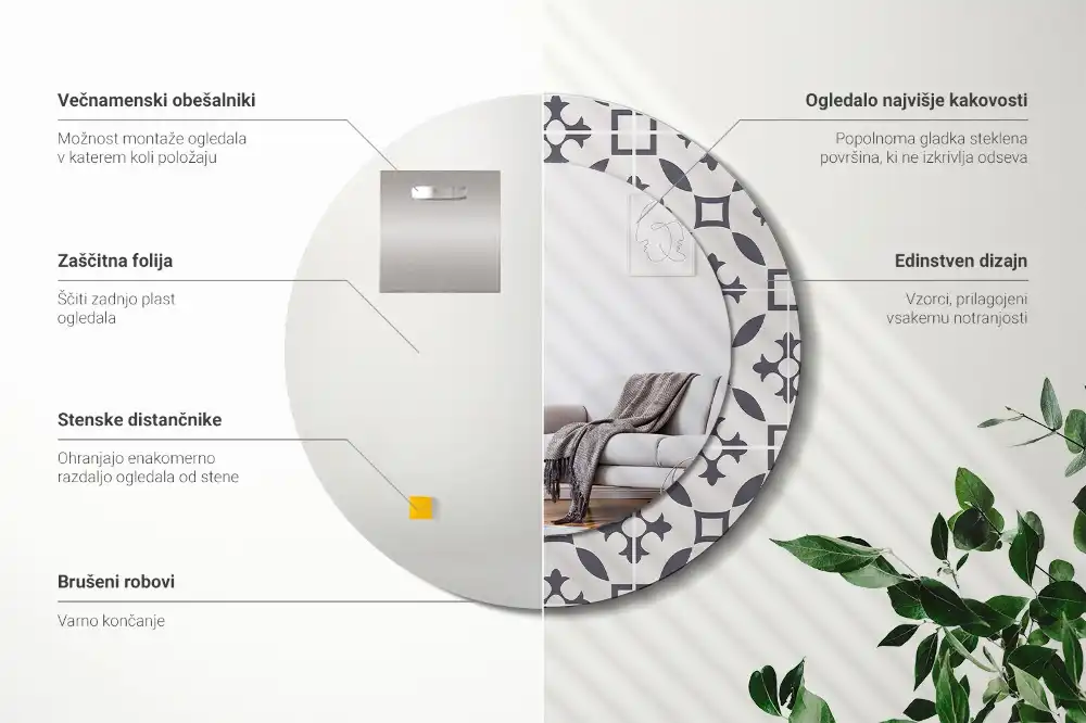 Oglindă rotundă decorativă cu model de țiglă