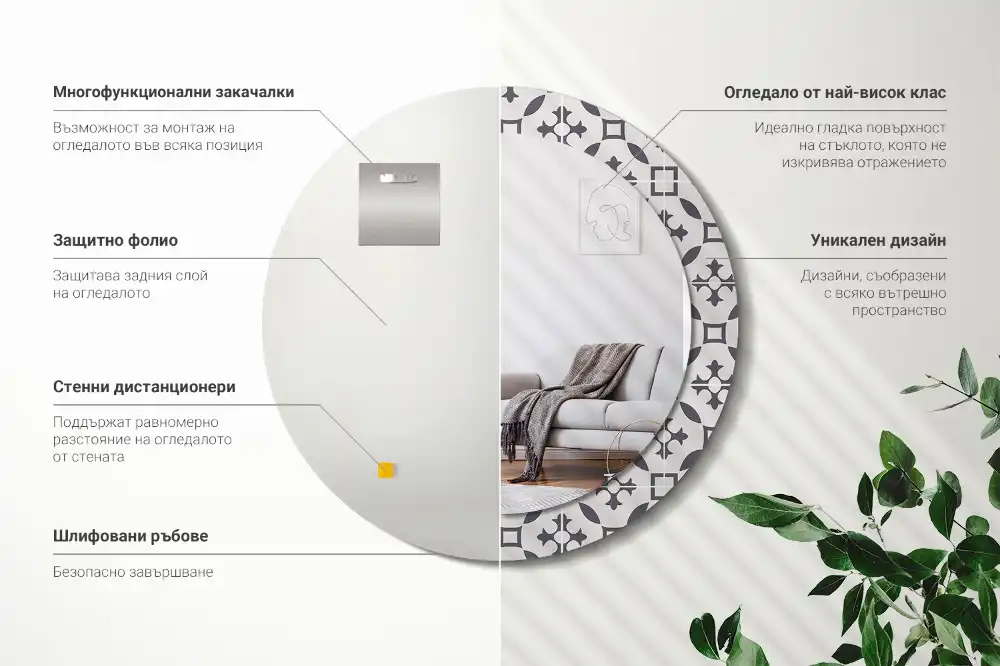 Oglindă rotundă decorativă cu model de țiglă