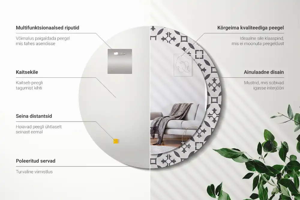 Oglindă rotundă decorativă cu model de țiglă