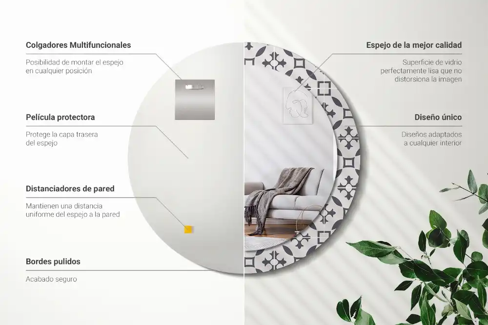 Oglindă rotundă decorativă cu model de țiglă