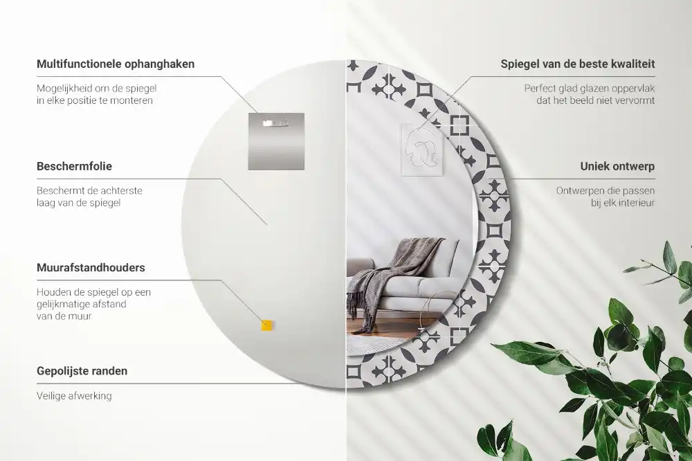 Oglindă rotundă decorativă cu model de țiglă