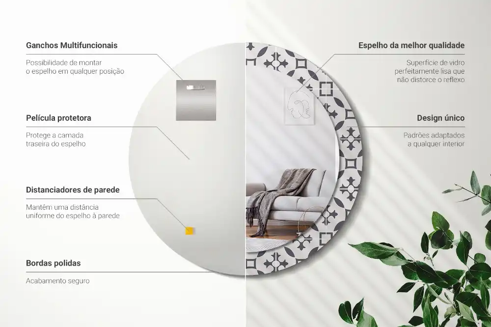 Oglindă rotundă decorativă cu model de țiglă