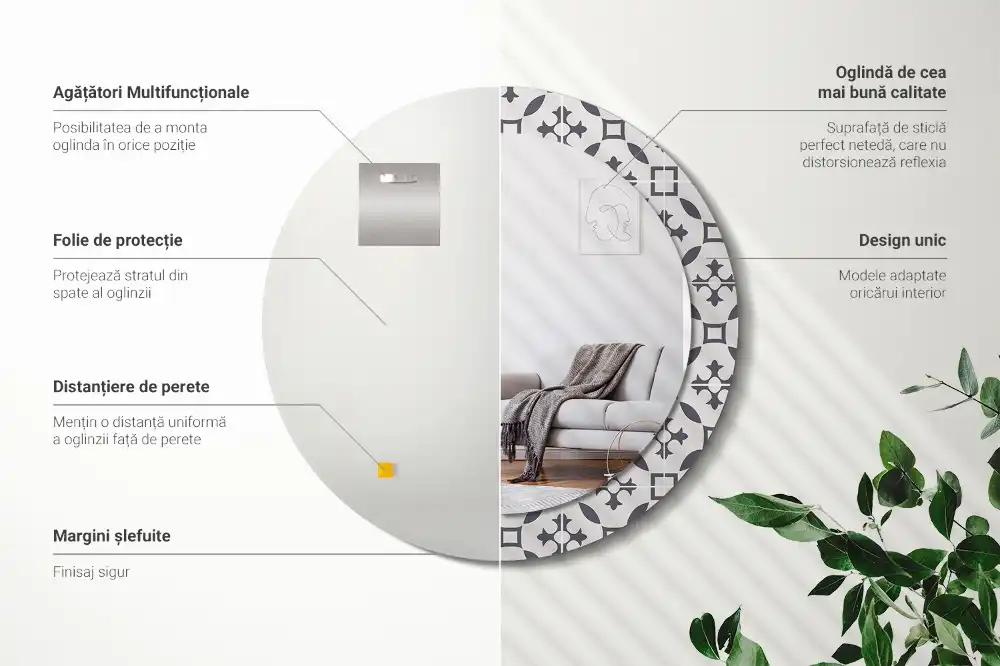 Oglindă rotundă decorativă cu model de țiglă
