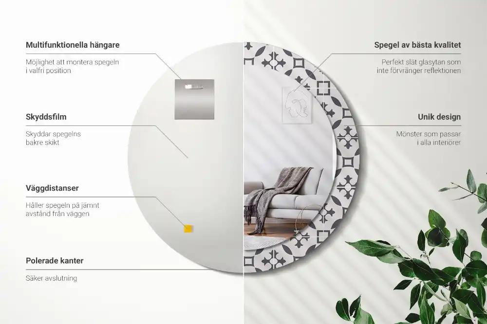 Oglindă rotundă decorativă cu model de țiglă