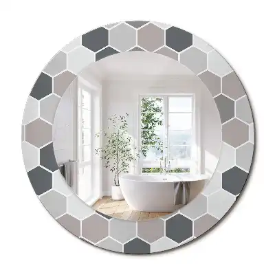 Oglindă rotundă de perete cu model hexagonal