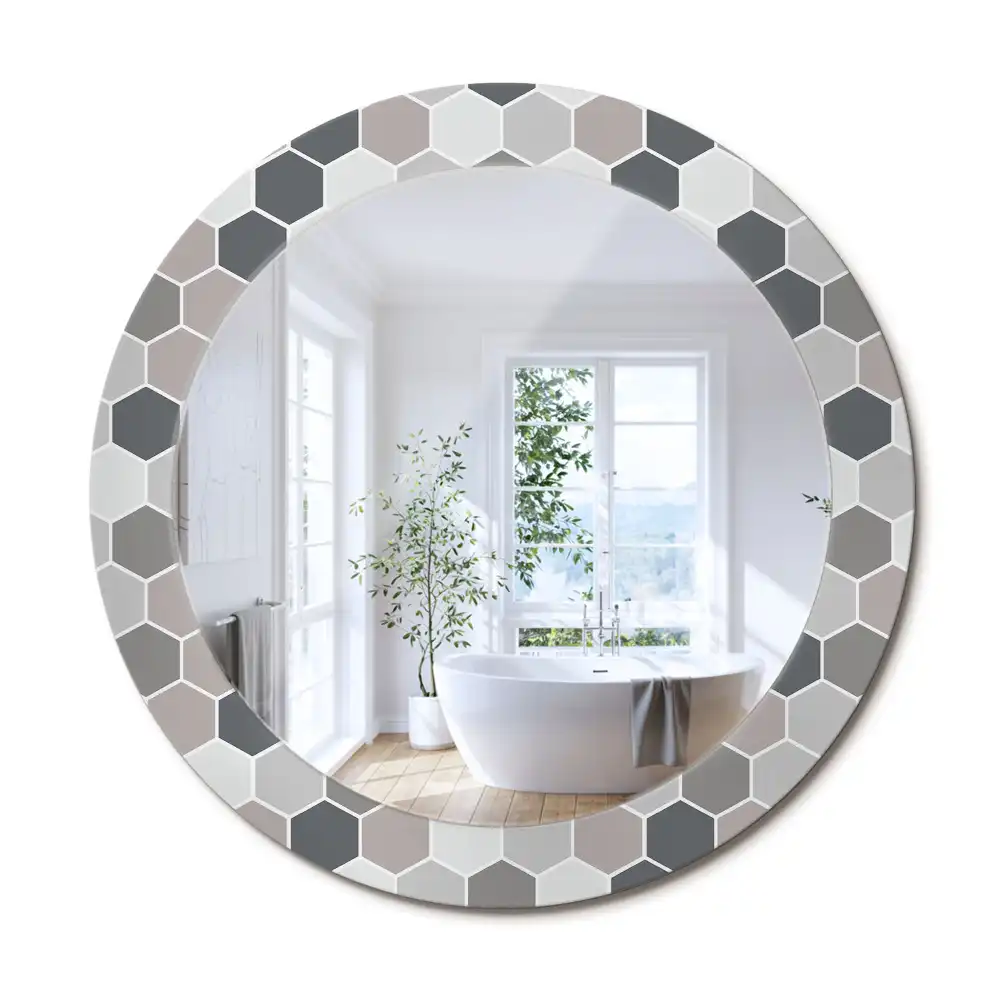 Oglindă rotundă de perete cu model hexagonal