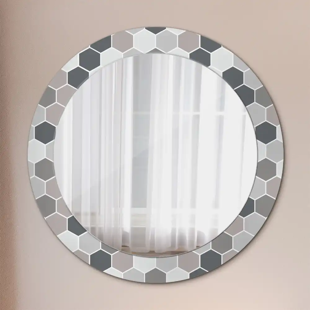 Oglindă rotundă de perete cu model hexagonal
