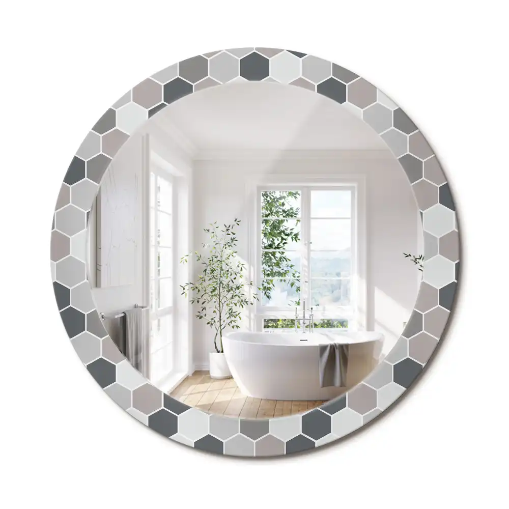 Oglindă rotundă de perete cu model hexagonal