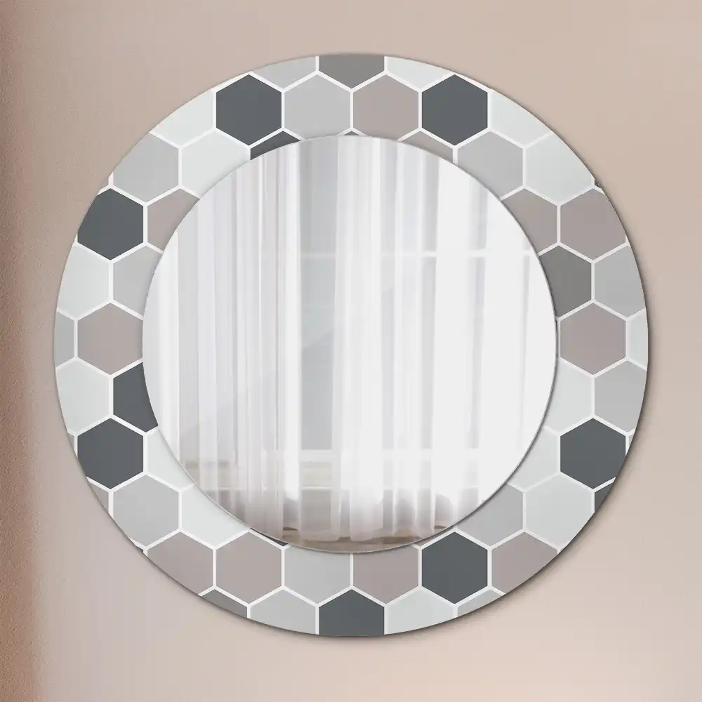 Oglindă rotundă de perete cu model hexagonal