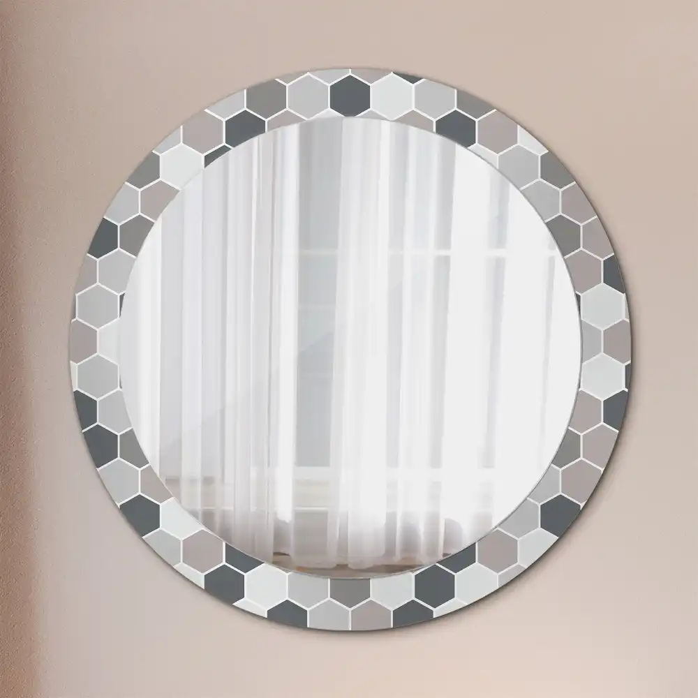 Oglindă rotundă de perete cu model hexagonal