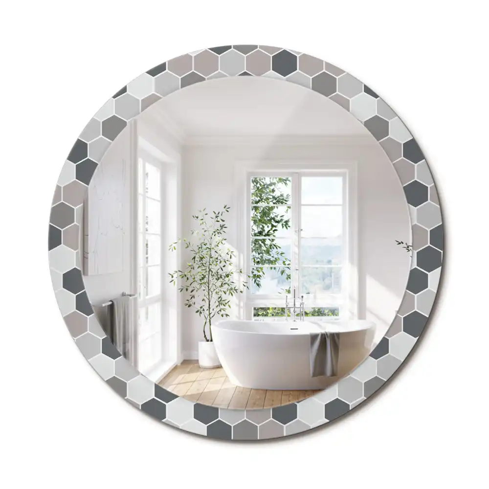 Oglindă rotundă de perete cu model hexagonal