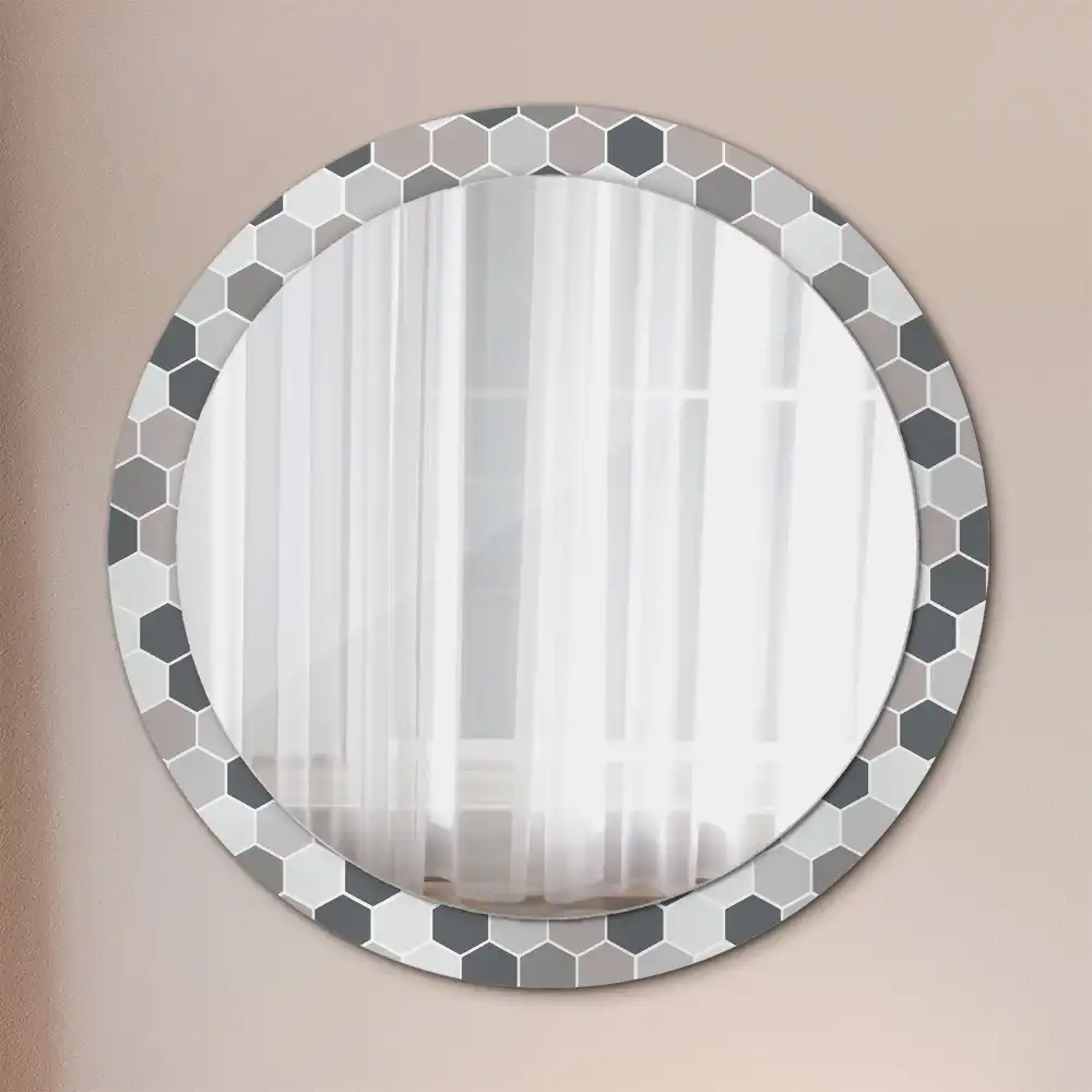 Oglindă rotundă de perete cu model hexagonal