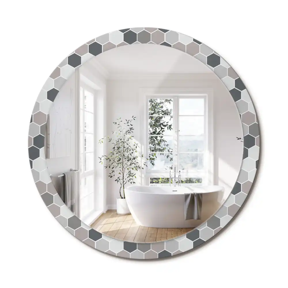 Oglindă rotundă de perete cu model hexagonal