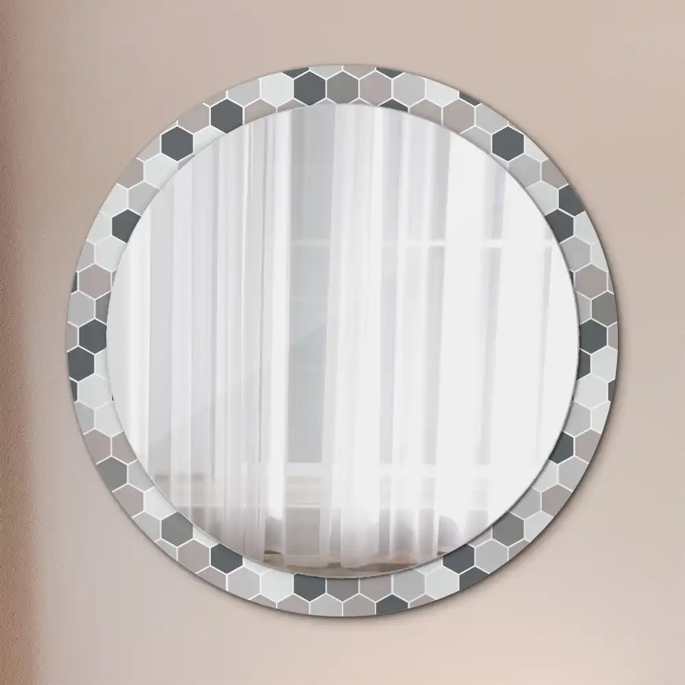 Oglindă rotundă de perete cu model hexagonal