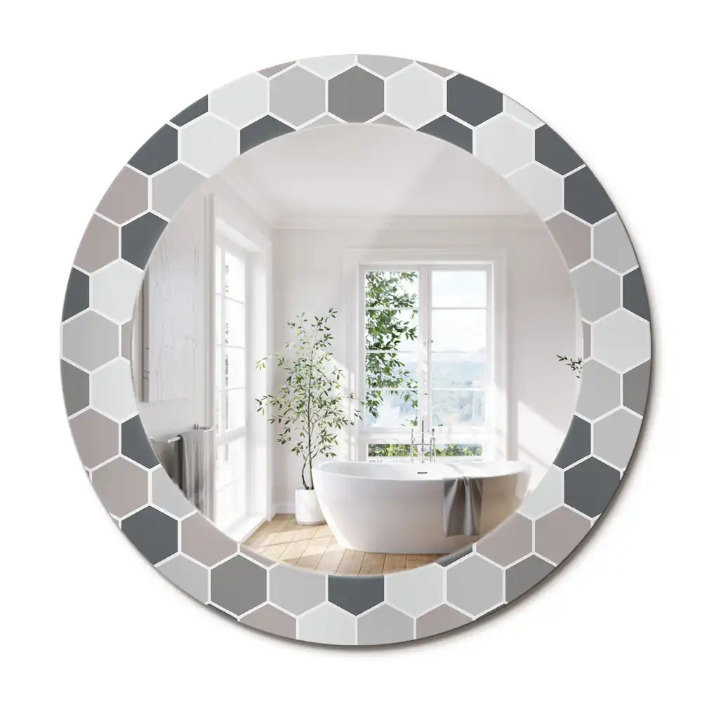 Oglindă rotundă de perete cu model hexagonal