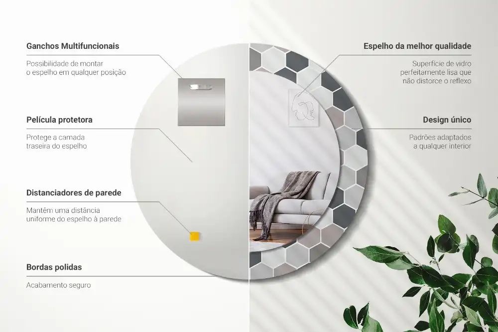 Oglindă rotundă de perete cu model hexagonal