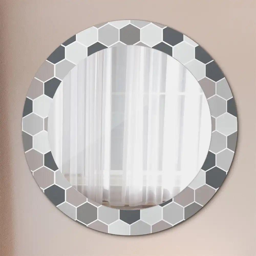 Oglindă rotundă de perete cu model hexagonal