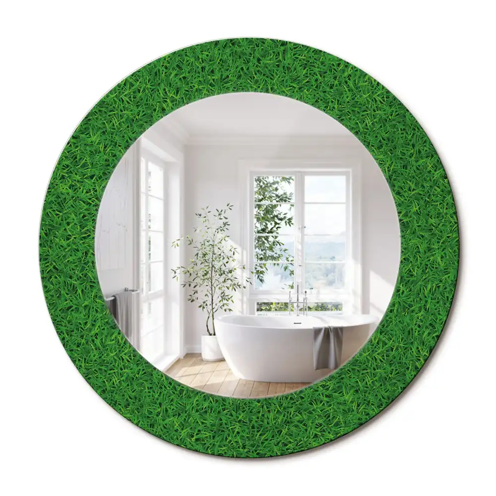 Oglindă rotundă decorativă de perete cu iarbă verde