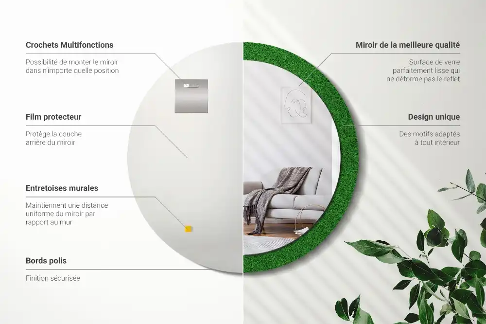 Oglindă rotundă decorativă de perete cu iarbă verde