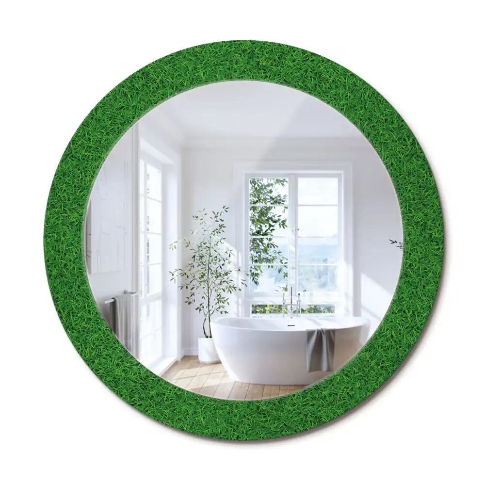 Oglindă rotundă decorativă de perete cu iarbă verde