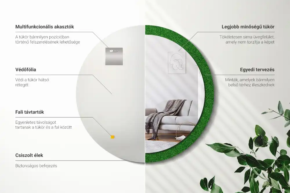 Oglindă rotundă decorativă de perete cu iarbă verde