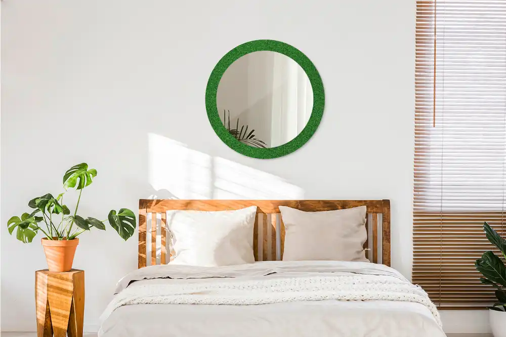 Oglindă rotundă decorativă de perete cu iarbă verde