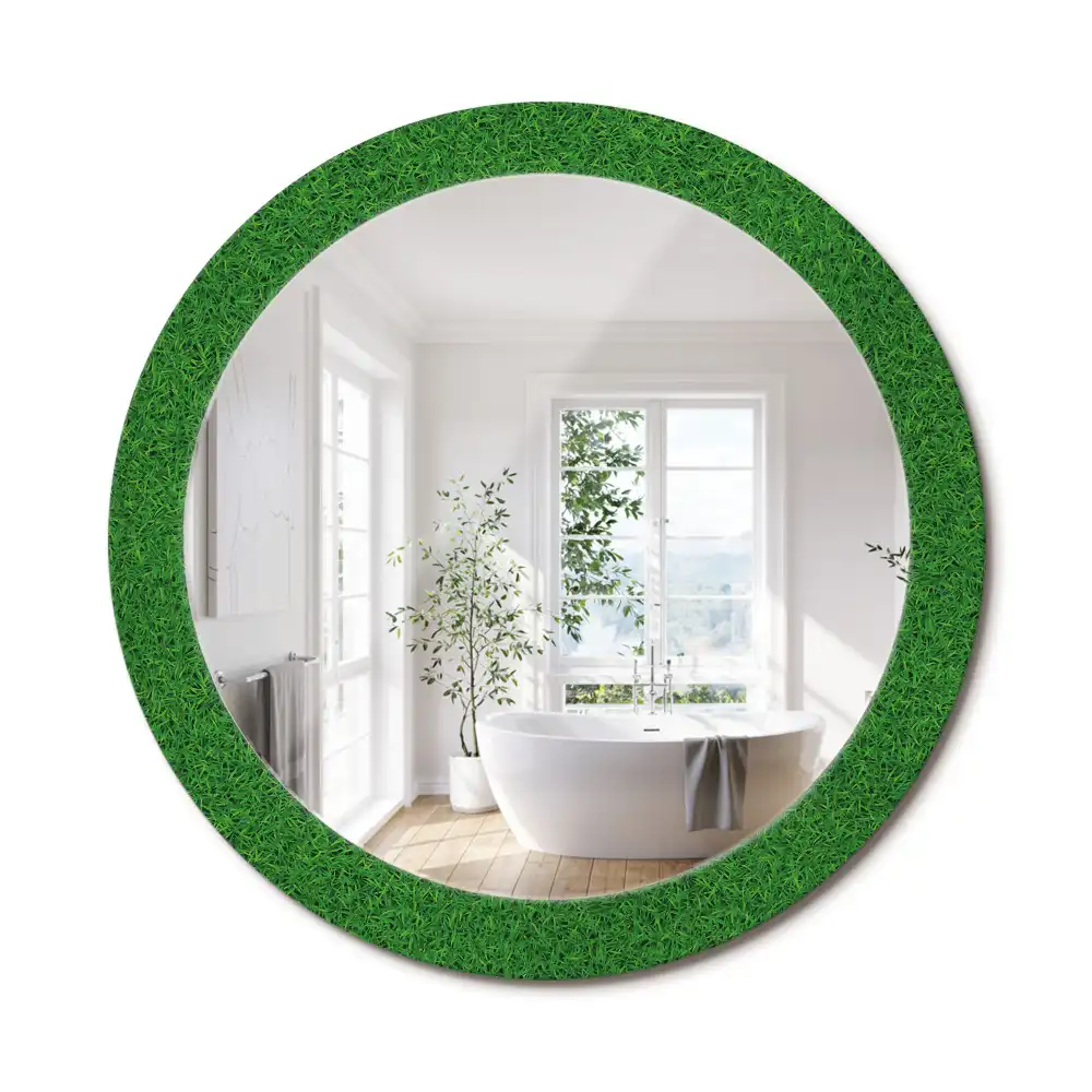 Oglindă rotundă decorativă de perete cu iarbă verde