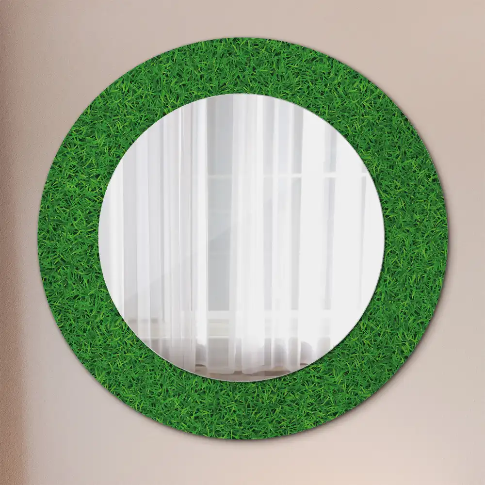 Oglindă rotundă decorativă de perete cu iarbă verde