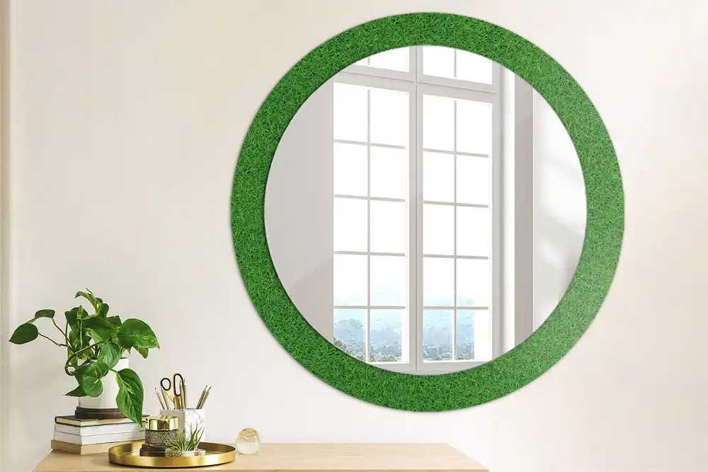Oglindă rotundă decorativă de perete cu iarbă verde
