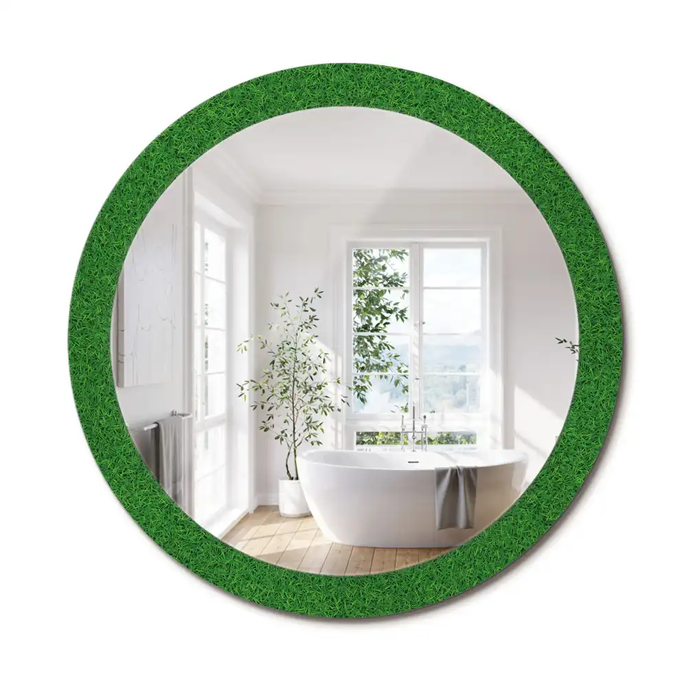 Oglindă rotundă decorativă de perete cu iarbă verde