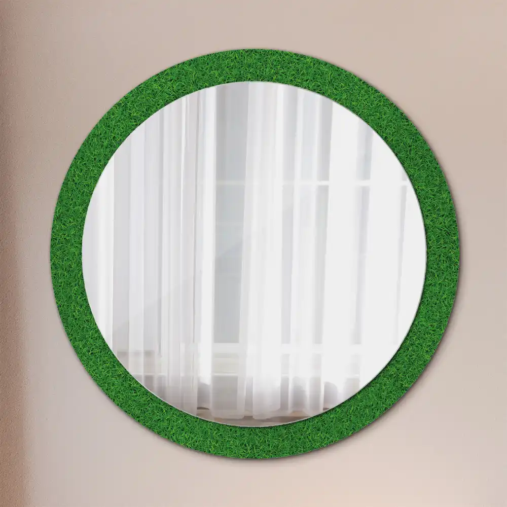 Oglindă rotundă decorativă de perete cu iarbă verde