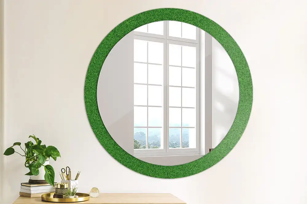Oglindă rotundă decorativă de perete cu iarbă verde